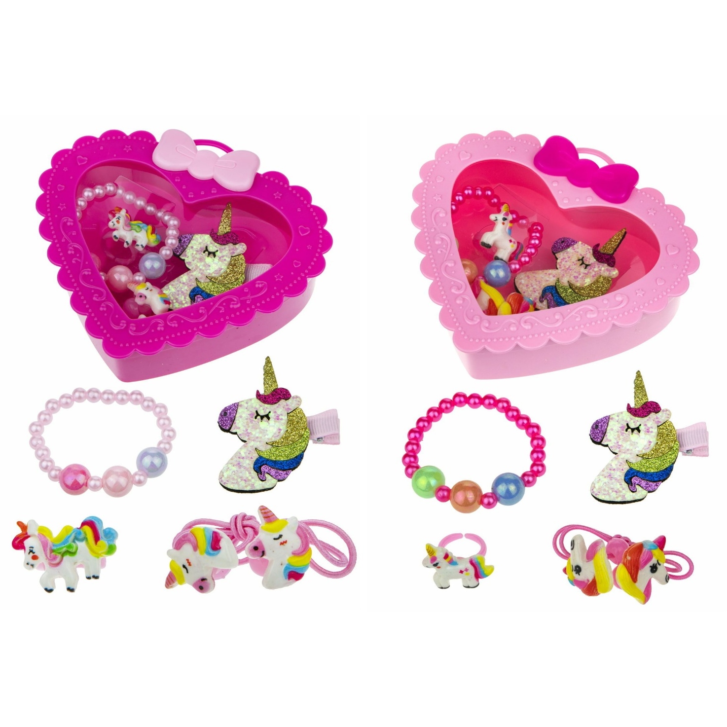 Наб.украш."Sweet heart Bijou" в шкатулке колечко, браслет, заколочка, 2 резинки,13*11,5см, 12 шт. в