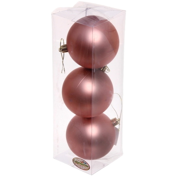 Новогодние шары 8 см (набор 3 шт) "Матовый", розовое золото 201-1429