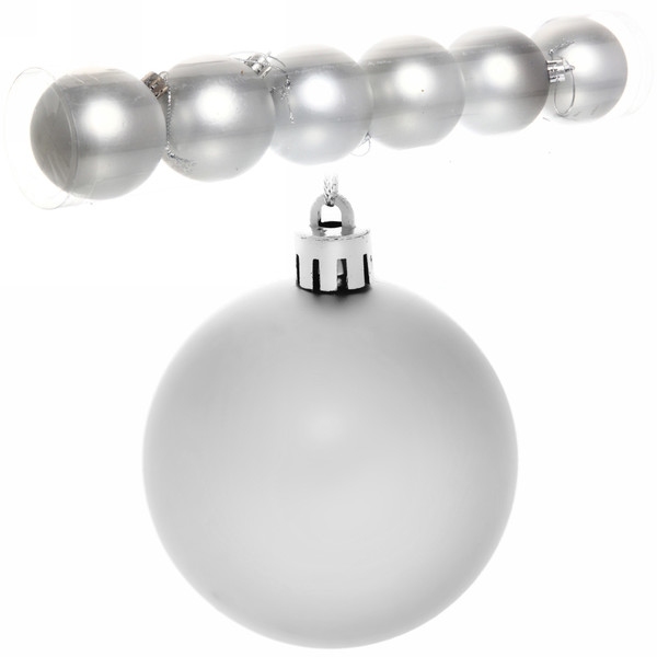 Новогодние шары 6 см (набор 6 шт) "Матовый", серебро 183-887