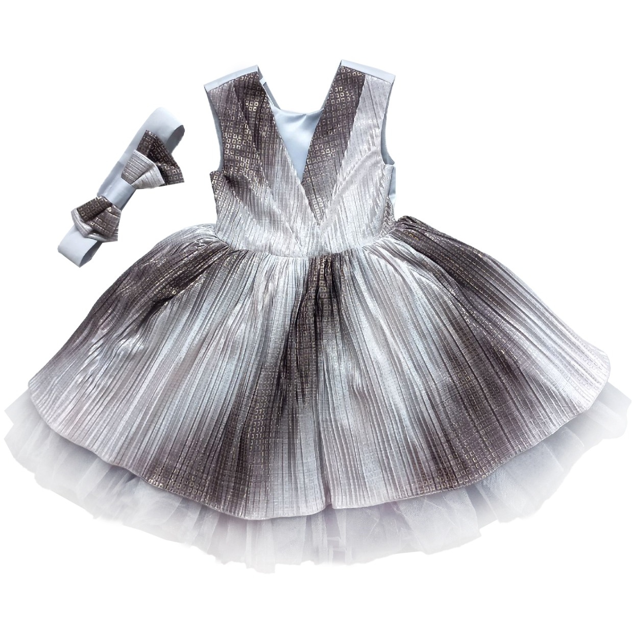 Платье б/р 110-116 "Алиша" пояс с бантом серый А0400