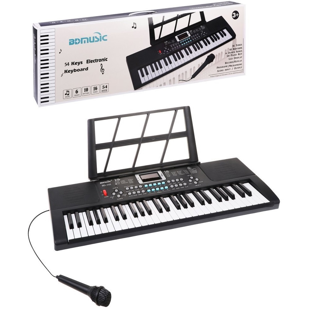 Синтезатор (54 клавиши, звук, свет, микрофон, запись, USB кабель) BD-541