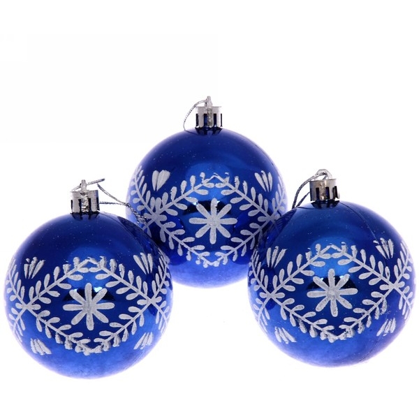 Новогодние шары 7см (набор 3шт) "Хвойные веточки", синий 201-0934