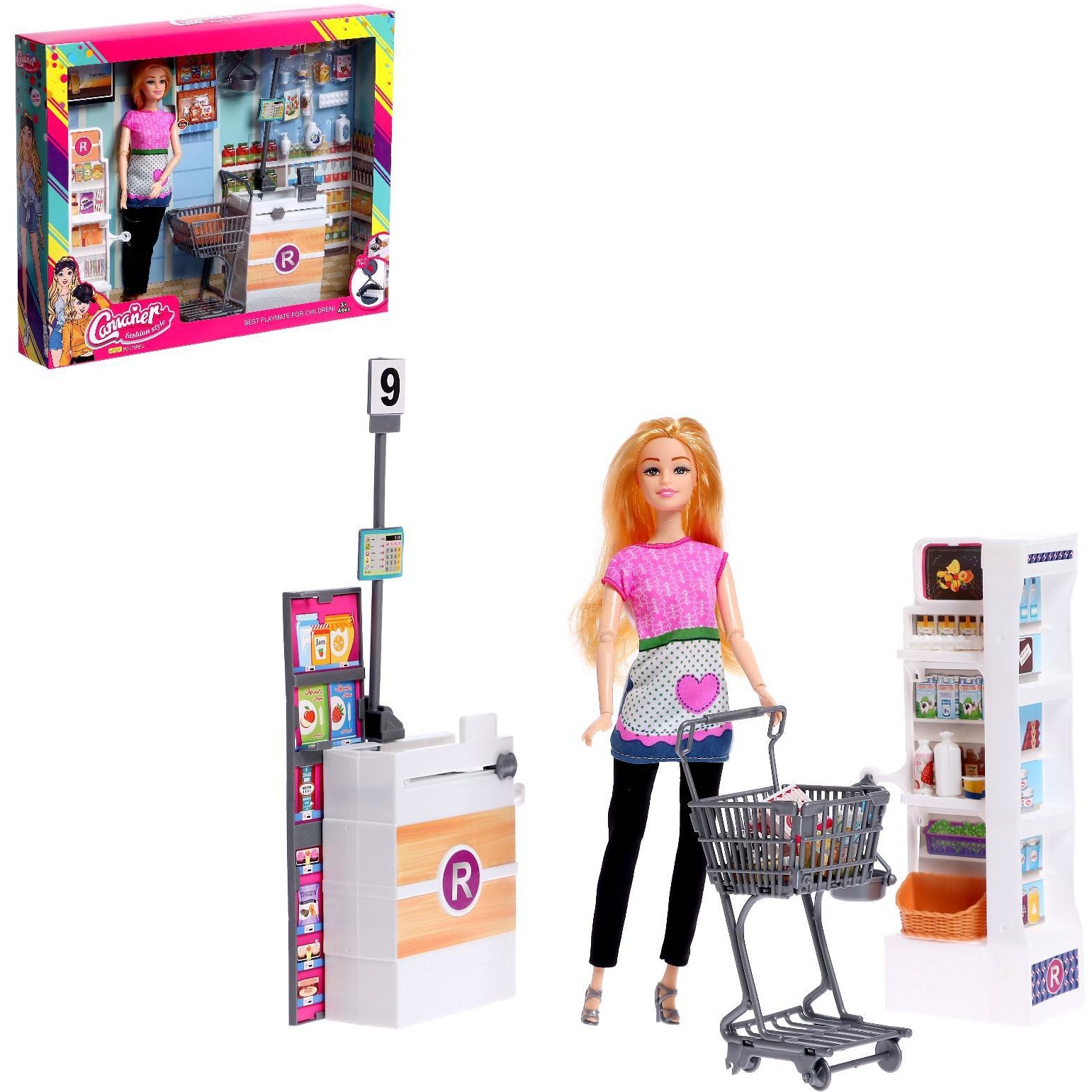 Кукла "Продавец в супермаркете" с мебелью (шарнирная, 29 см)