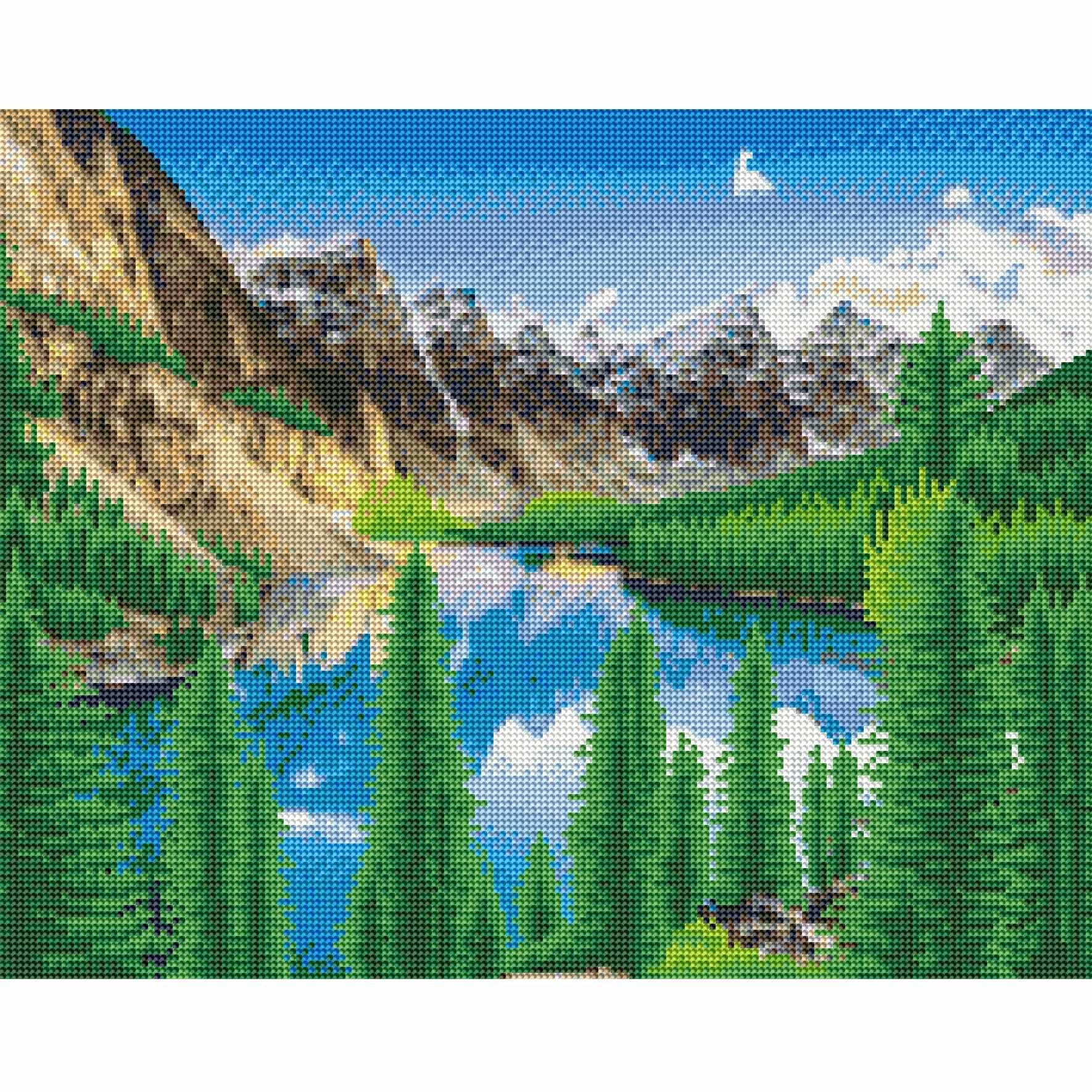 Алмазная мозаика "Красивые горы у озера" (28 цветов, 40х50 см)