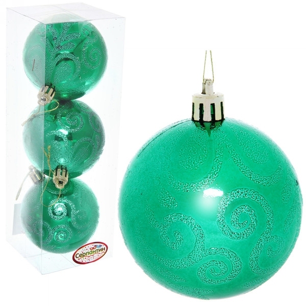 Новогодние шары 7 см (набор 3 шт) "Рельефный узор", зеленый 183-918