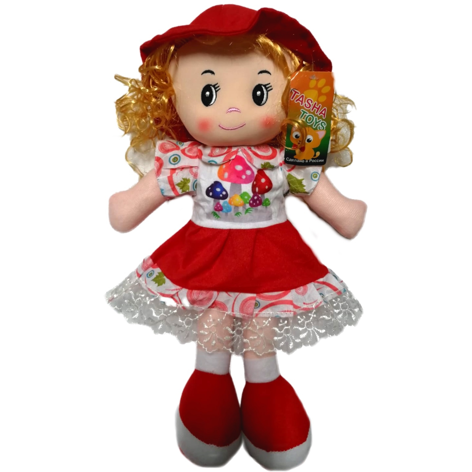 Кукла в платье с рисунком "грибочки" № 3 (17x41x10 см.) 1KM-008 n