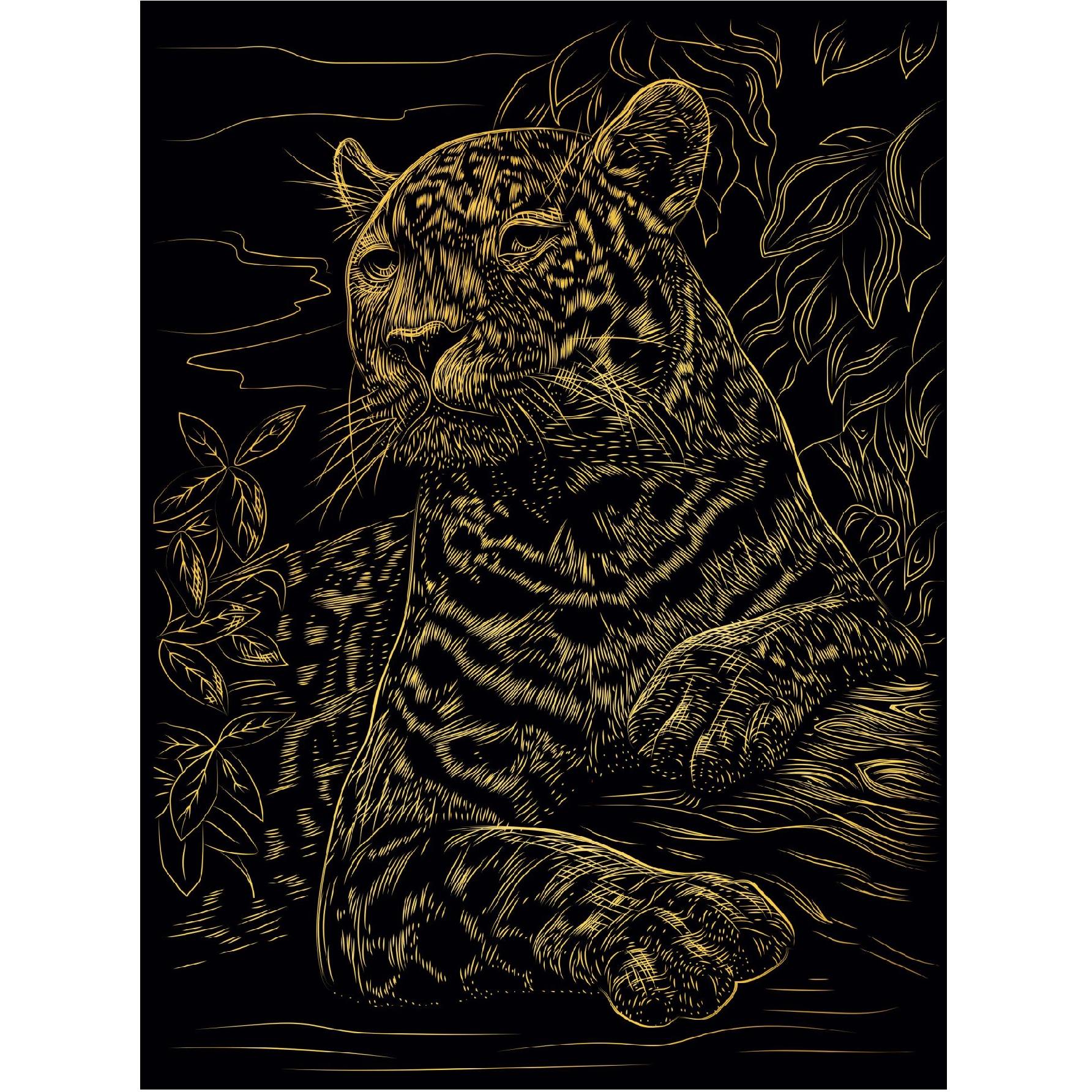 Гравюра в конверте "Леопард в Джунглях" (золото, А4)