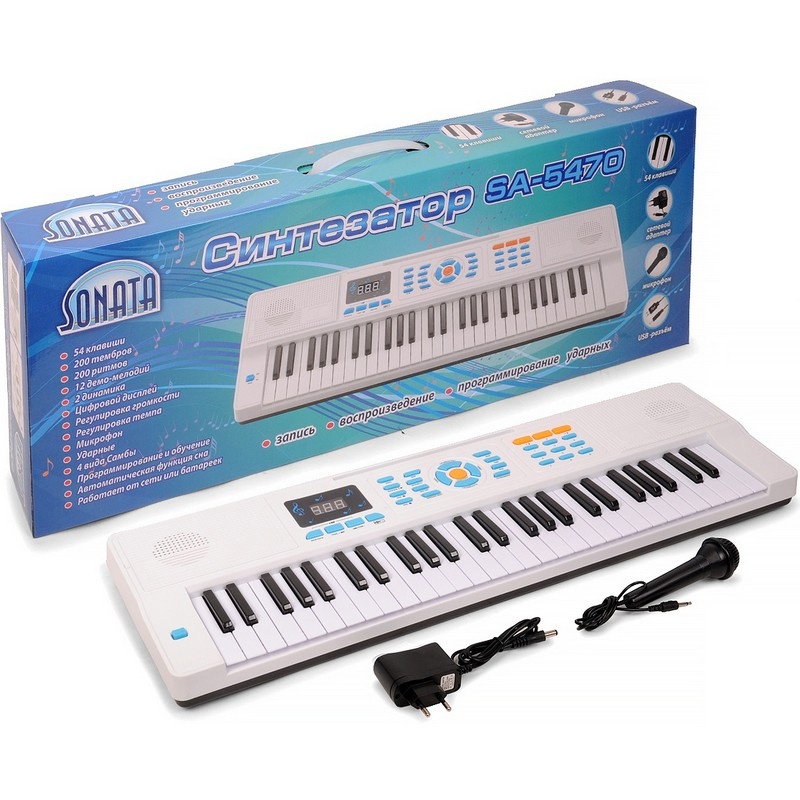 Синтезатор Sonata (с микрофоном, инструкция, 54 клавиши, 200 тембров) SA-5470