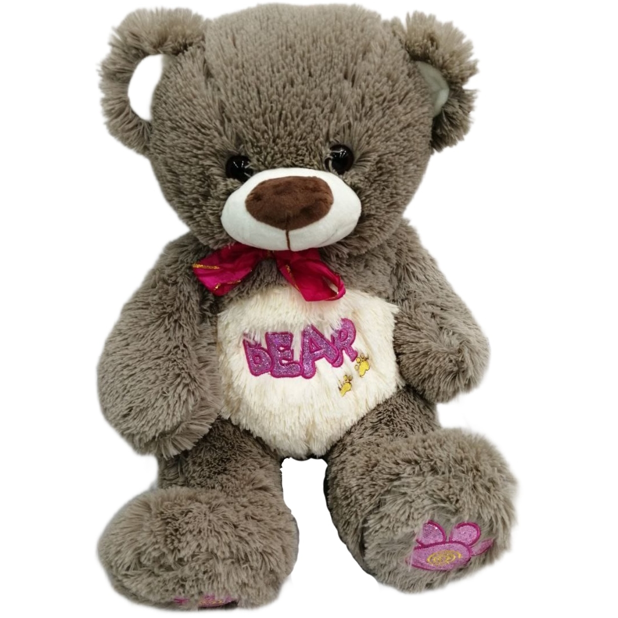 Мягкая игрушка "Медведь с вышивкой Bear и бантом" (30x43x35 см)