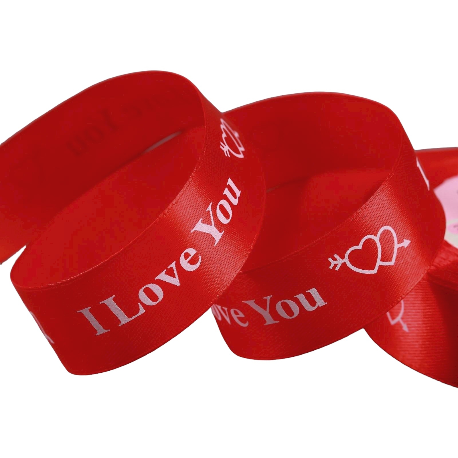 Лента атласная 25мм*25±1ярд I Love You №026 красный АУ 3019854