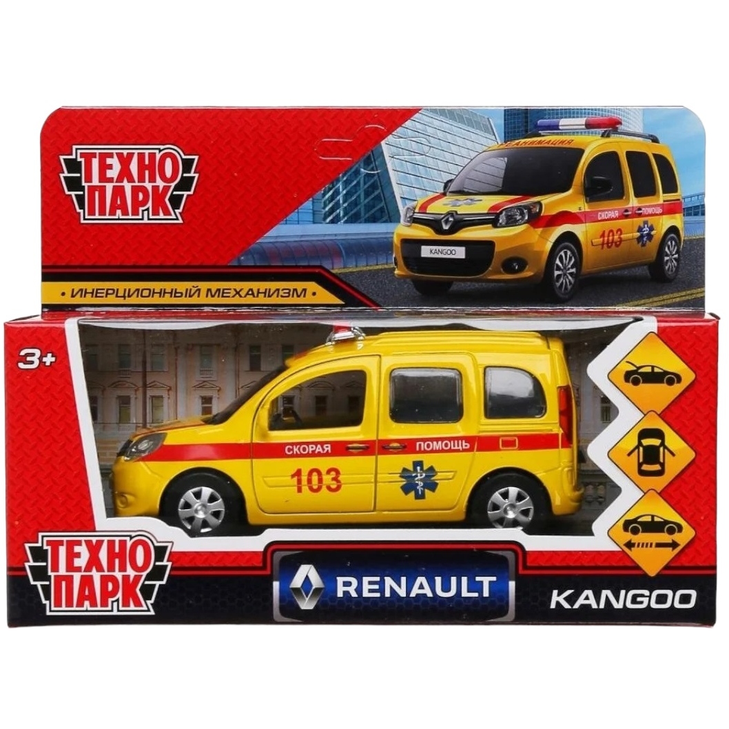 Машина Технопарк Renault Kanggo Реанимация (желтая, 12 см)