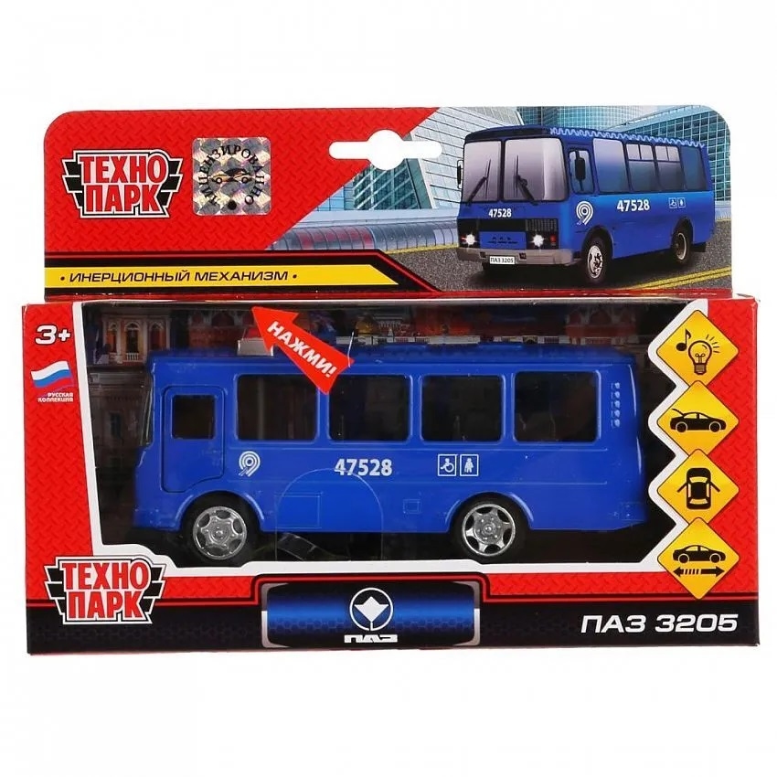 Машина Технопарк ПАЗ 3205 (свет, звук, 14 см)