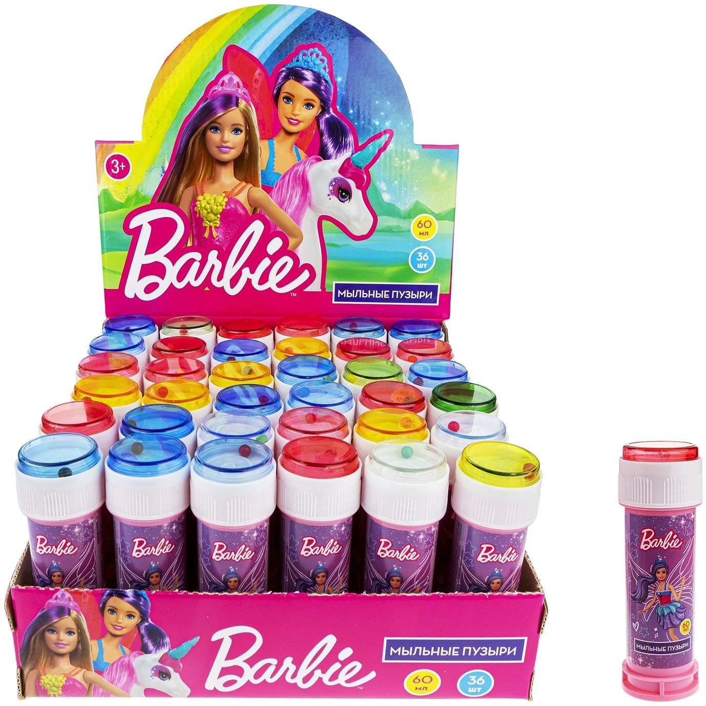 Barbie, мыл. пуз., 60 мл, 36 шт в д/б (23,5*23,5*11,5) Т22256