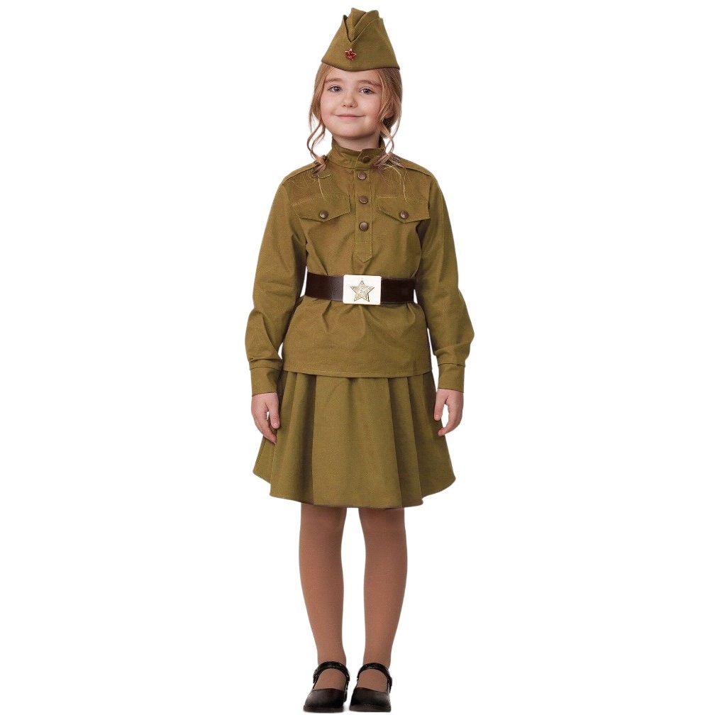 Карнавальный костюм "Солдатка хлопок" (гимнастерка,юбка,пилотка,ремень) р.110-56