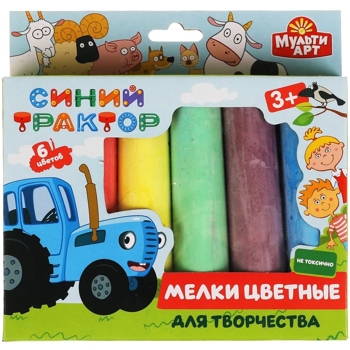 Мелки цветные для творчества "Синий трактор" (6 цветов, асфальтовые)