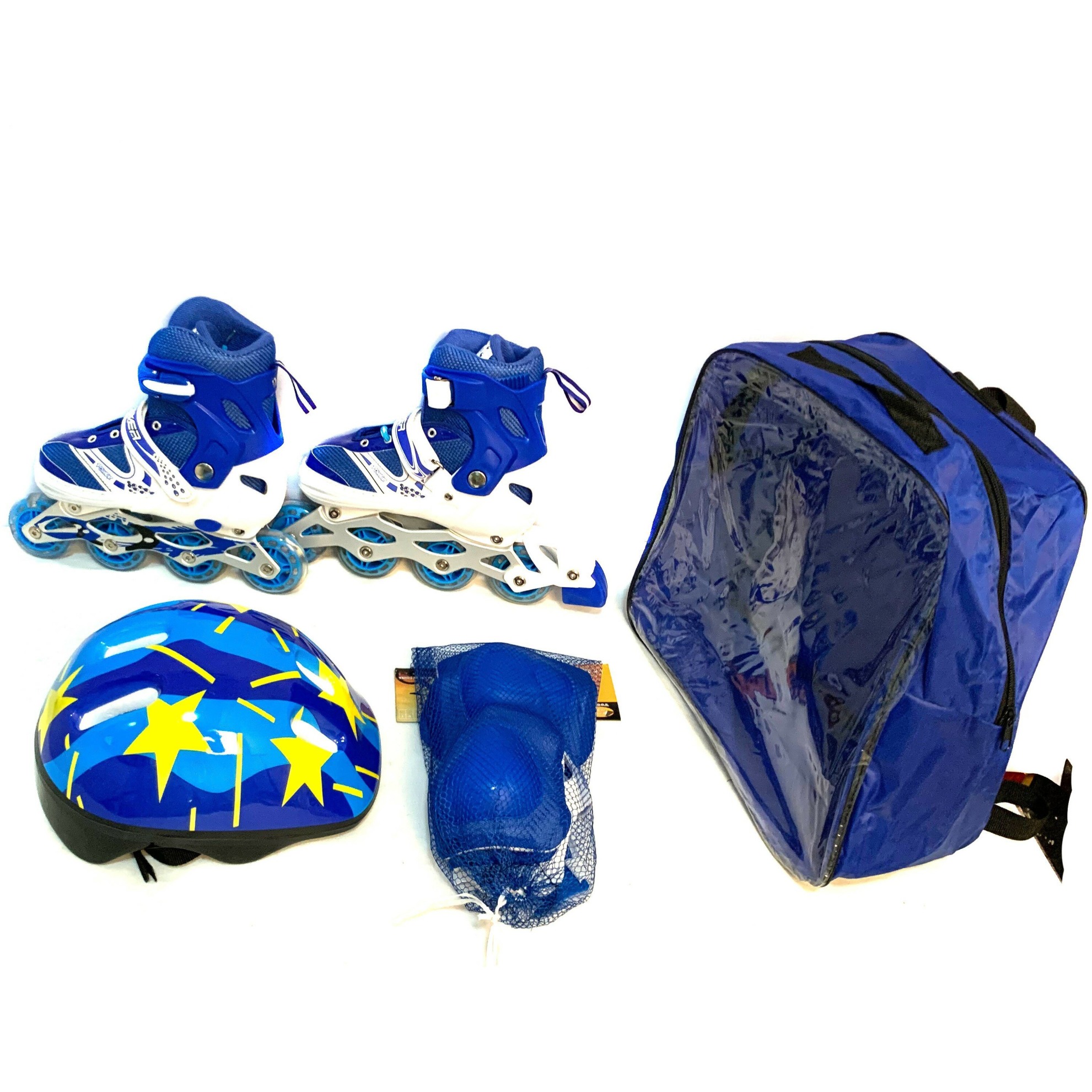 Комплект "Ролики, шлем, защита" синий (27-30) DJS-705 PVC