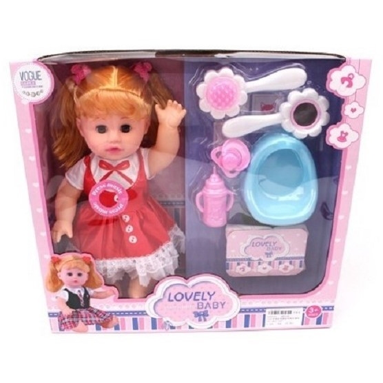 Кукла "Малышка" (звук, горшок, бутылочка, соска, подгузник, зеркало, расческа, 30 см)