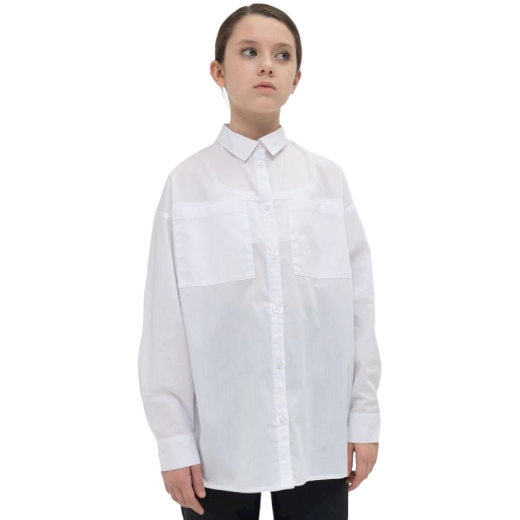 Блузка д/р 164 Белая на пуговицах с накладными карманами GWCJ8119/белый(2)