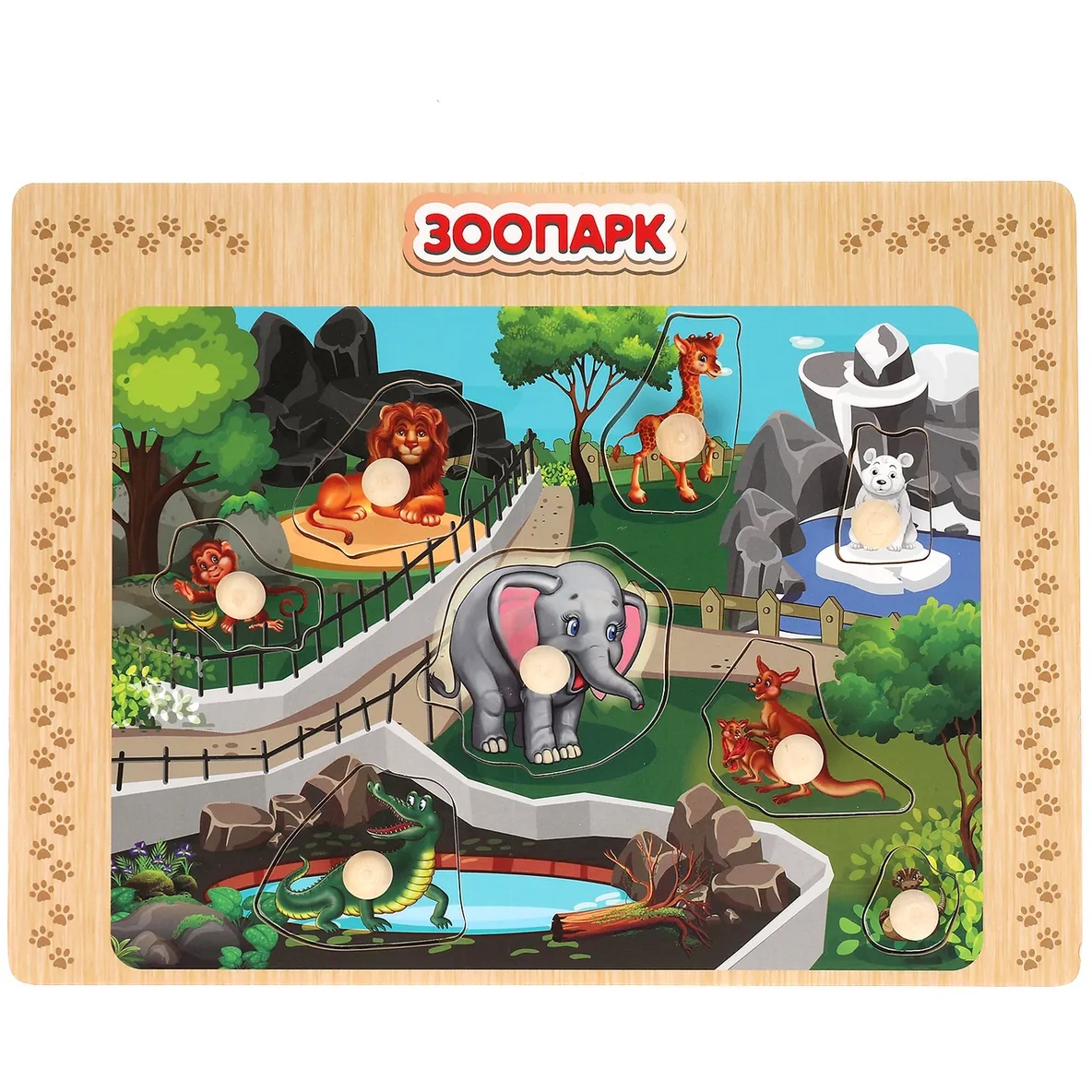 Игрушка деревянная рамка-вкладыш "зоопарк" Буратино в кор.100шт W0141