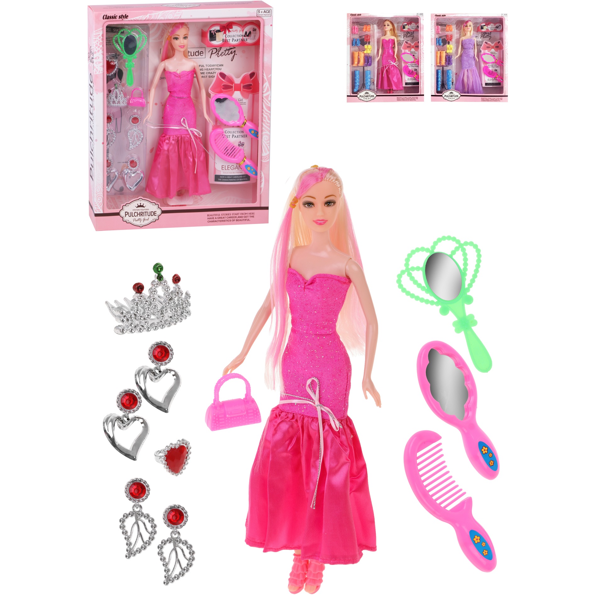 Кукла "Красотка" с цветной прядкой (10 предметов, 29 см)