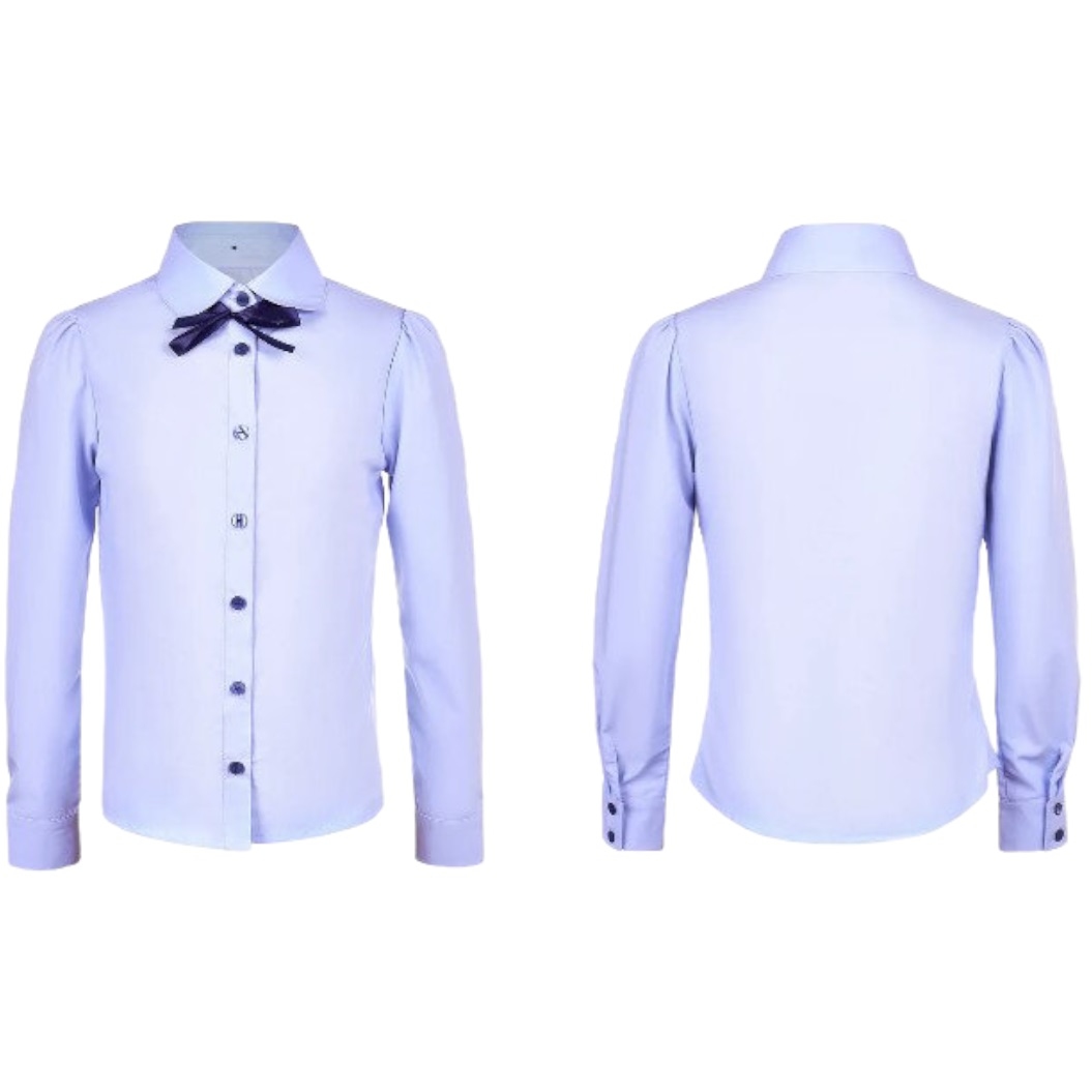 Блузка 134 Голубая на пуговицах со съемной декоративной лентой-галстуком 1202-2206-01М/122