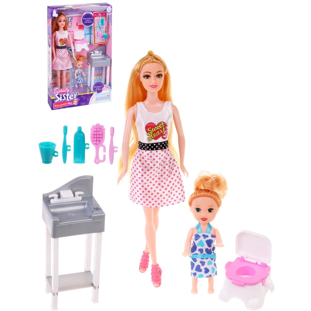 Кукла "Семья. Мама с дочкой" (30 и 10 см, 7 предметов)
