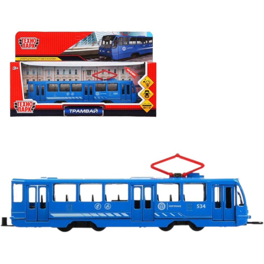 Трамвай Технопарк (металл, свет, звук, 18.5 см, инерция, синий) ТRАМ7140318SLВU