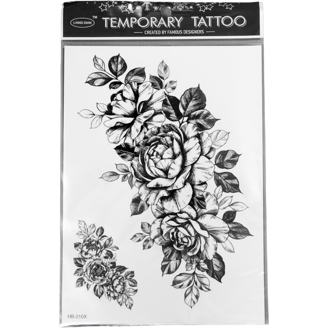 Татуировка на тело чёрная "Розы с тенями" (21х15 см)
