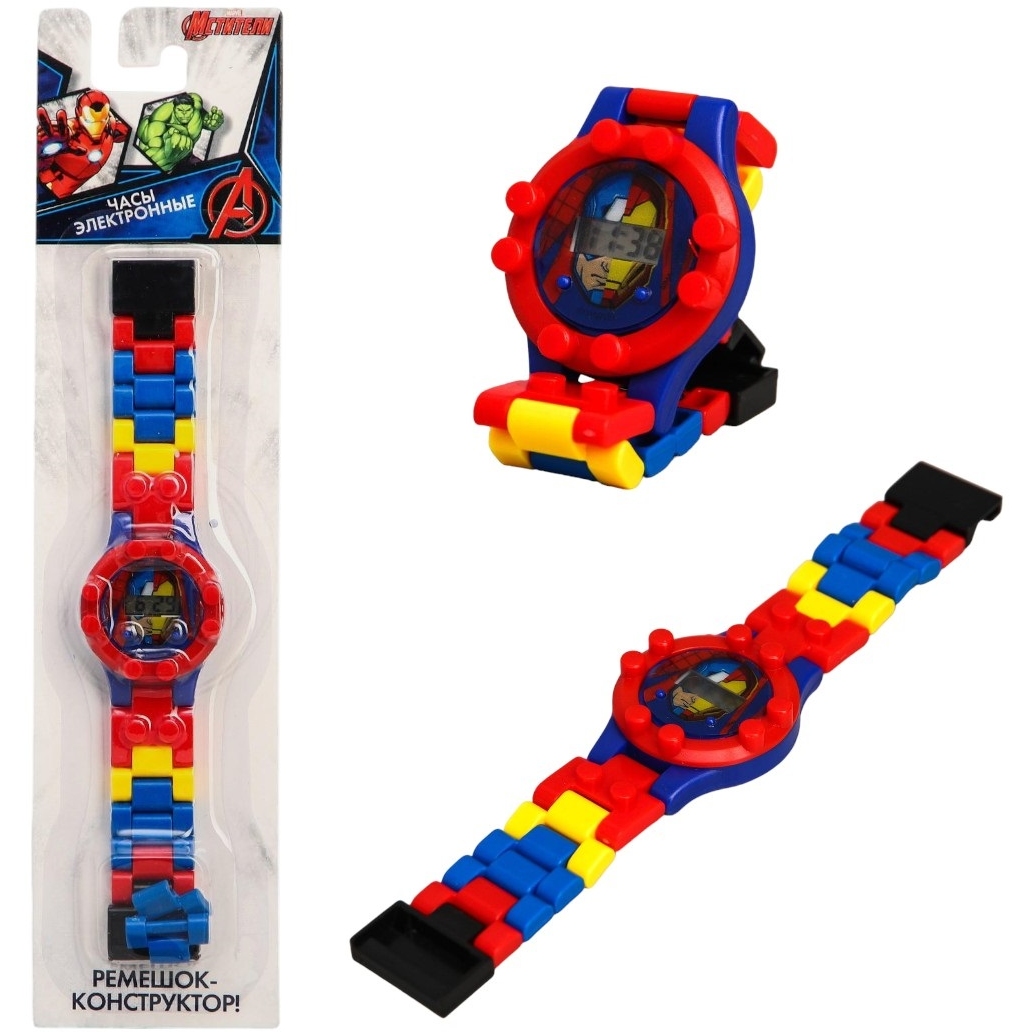 Часы наручные электронные "Супергерои", Мстители, с ремешком-конструктором 5295997