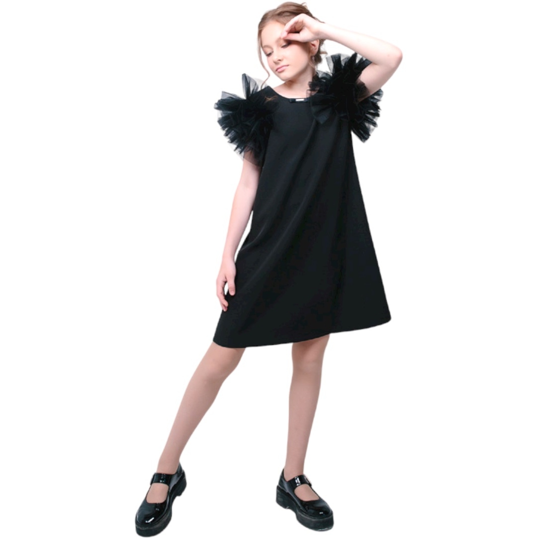 Платье к/р 128 Эйфория рукава пышная сетка черный 939
