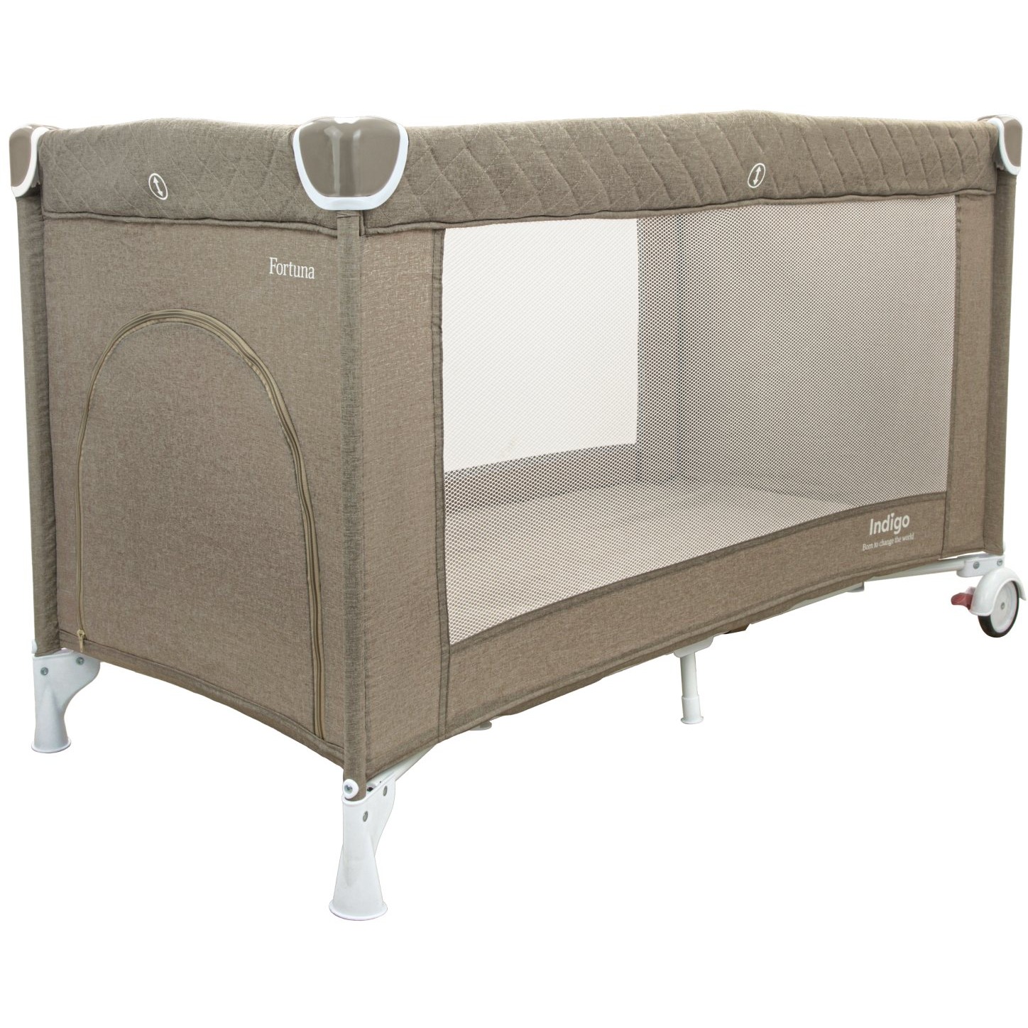Манеж-кровать Fortuna (лен, 2 уровня, москитка, 2 кольца, бежевый) BP20L