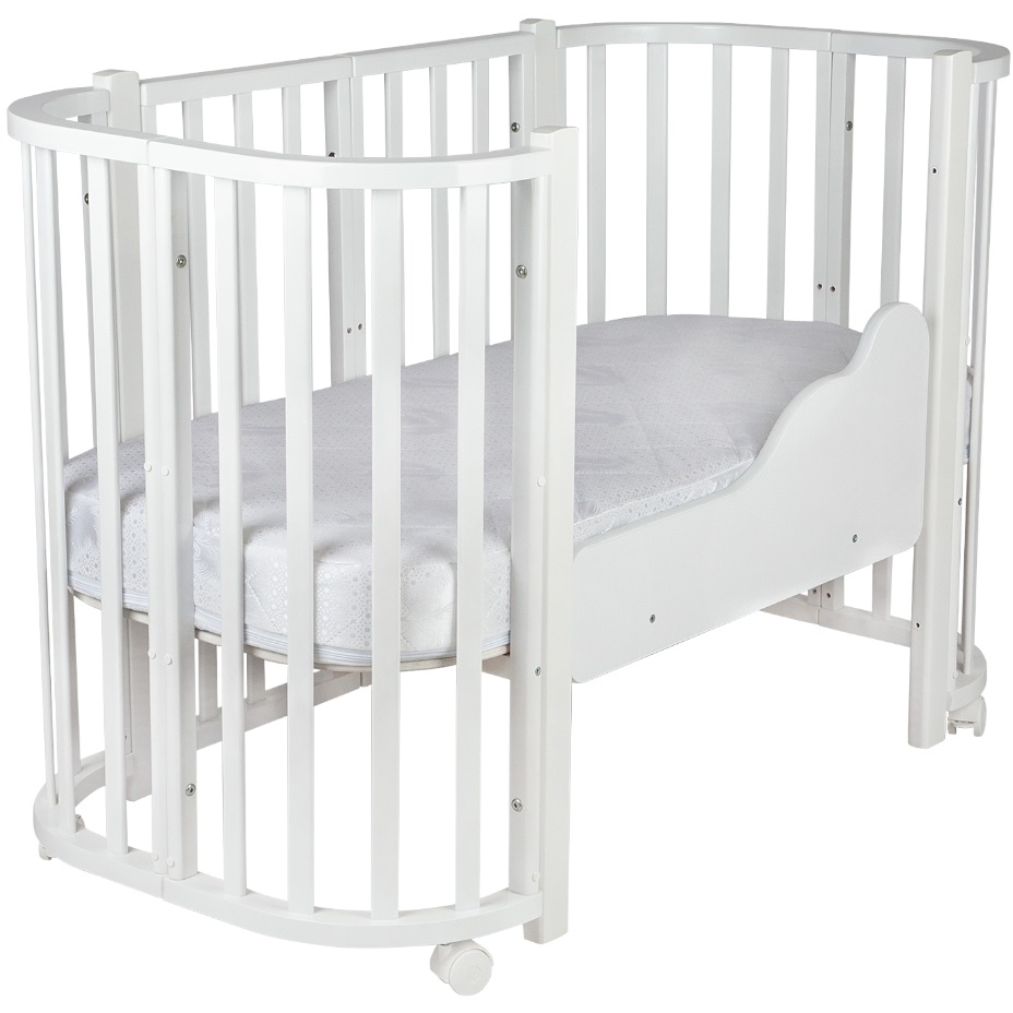 *Кровать детская "Indigo "Baby Lux" 3 в 1 (кровать, манеж, диван) массив березы, МДФ (белый-натуральные стойки) BL-01