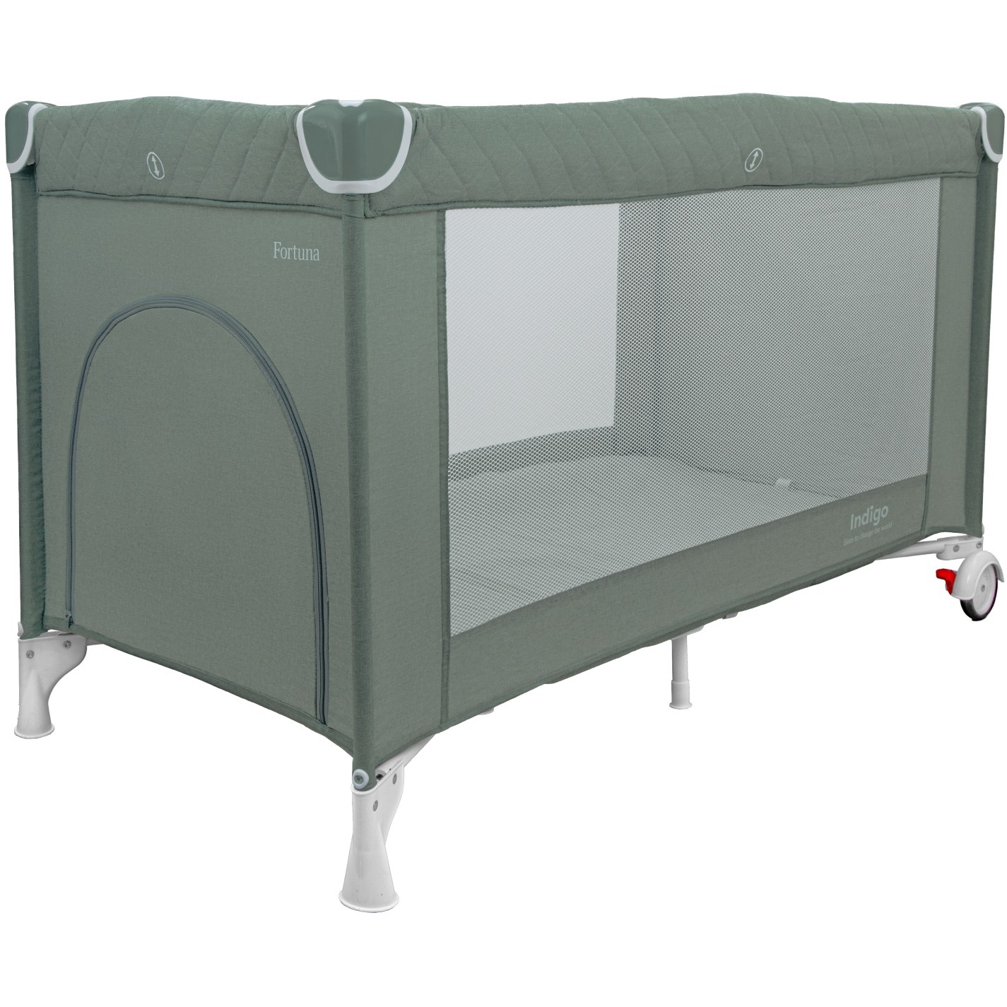 Манеж-кровать Fortuna (лен, 1 уровень, москитка, 2 кольца, зеленый) BP10L