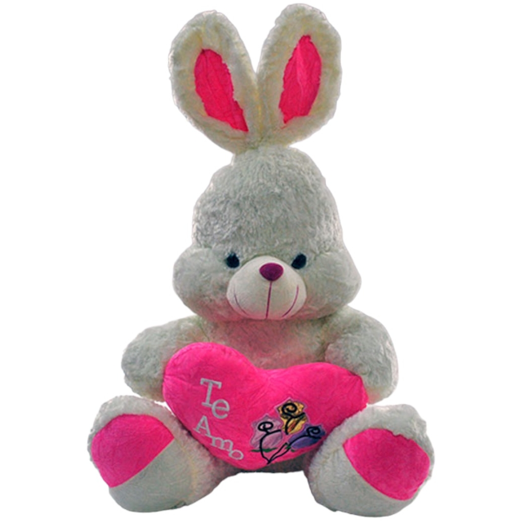 Мягкая игрушка "Заяц с сердцем и тремя розами на нем" № 1 (55х65х50 см)