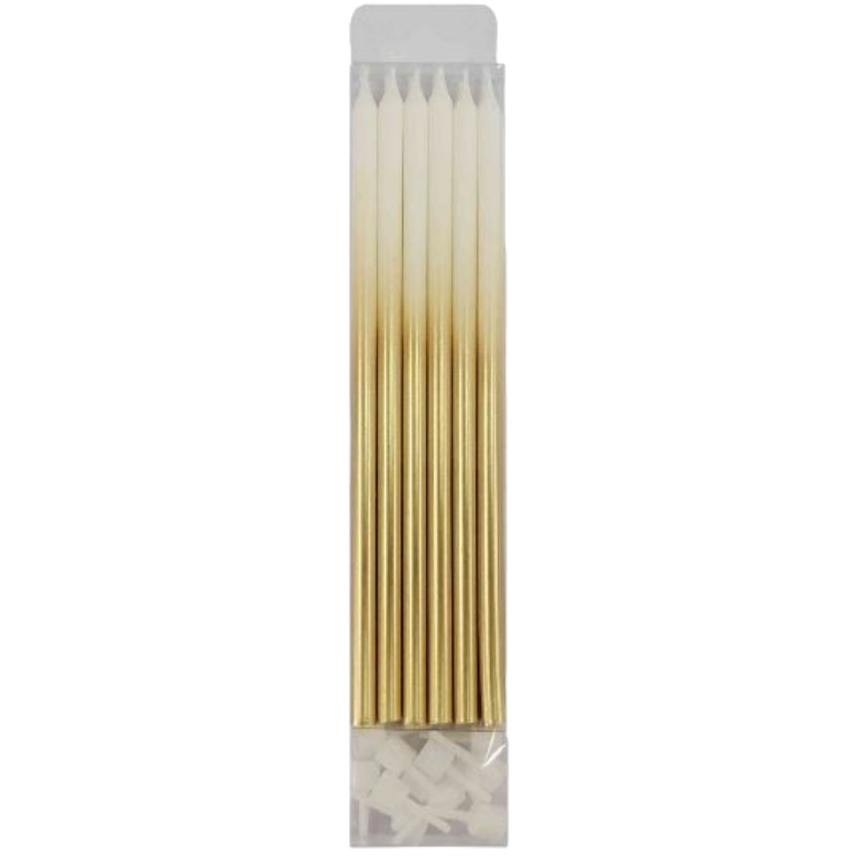 Свечи "Металлик" White & Gold с держателями (15 см, 12 шт)