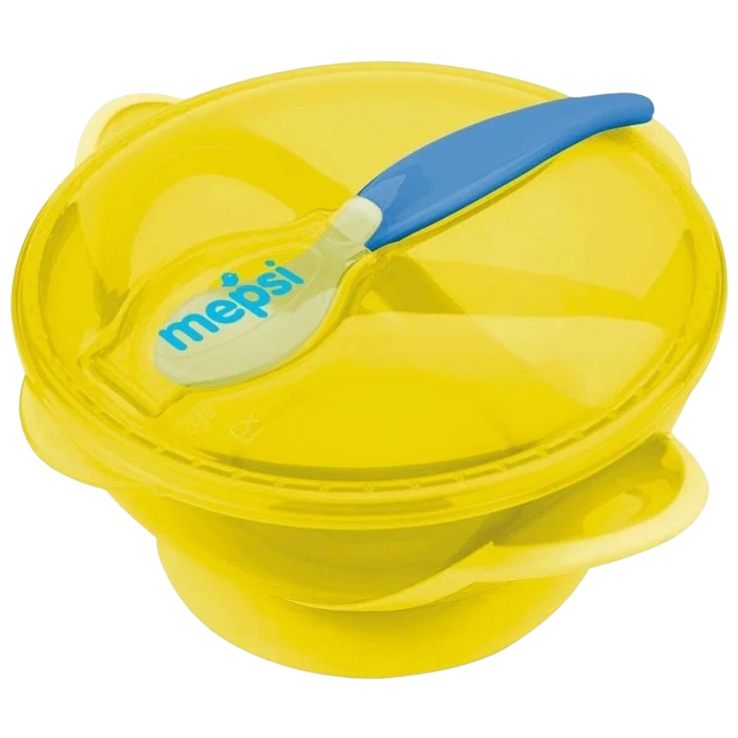 Тарелка на присоске с крышкой и ложкой "Мепси" (желтый)