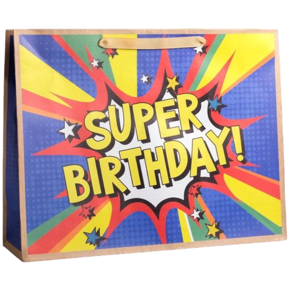 Пакет крафтовый Super Birthday (40х31х11 см)