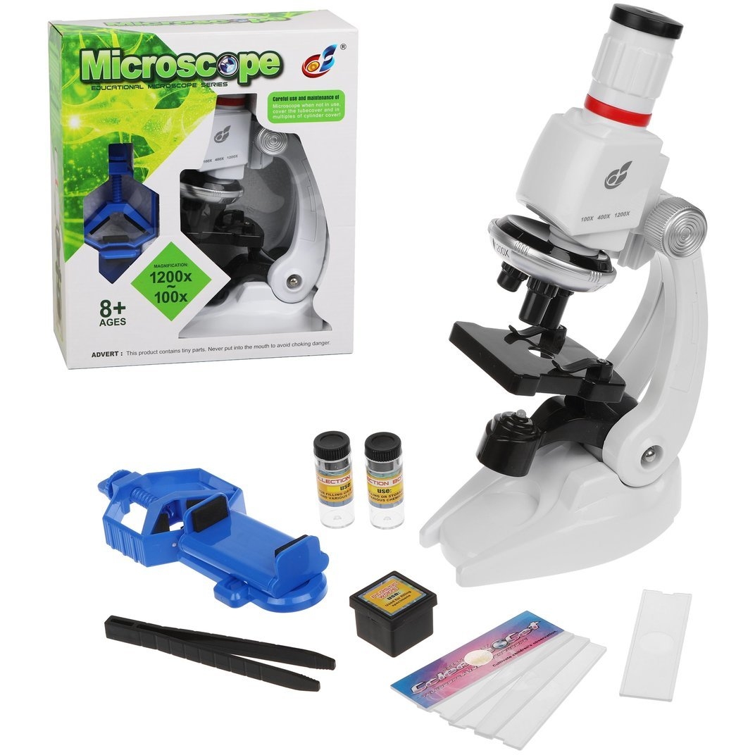 Микроскоп (100-1200х увеличение, 3 объектива, держатель смартфона)
