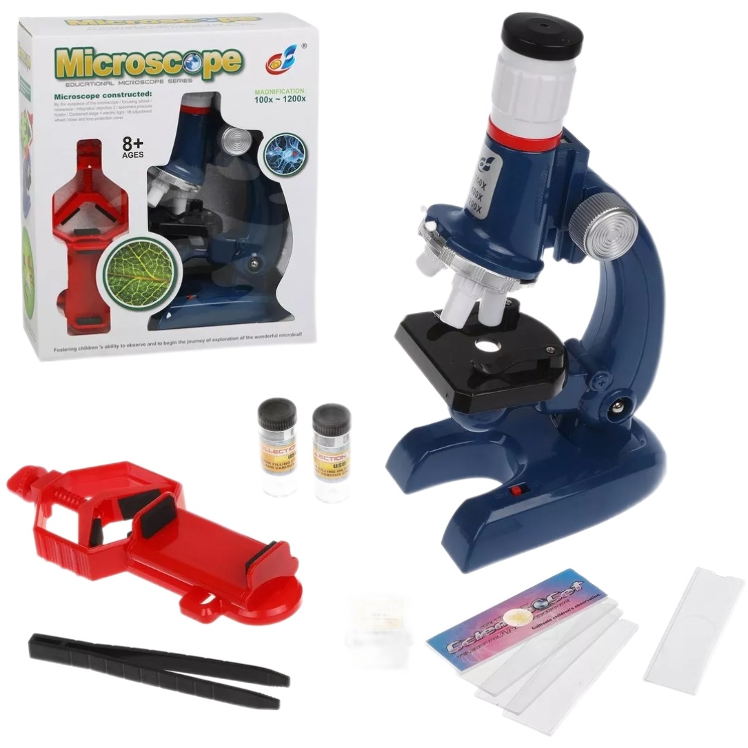 Микроскоп (1200х увеличение, 3 объектива, держатель смартфона)