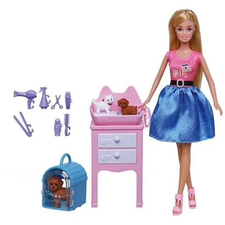 Кукла "Энлили" с питомцами (2 фигурки, стол, сумка-переноска, 29 см)
