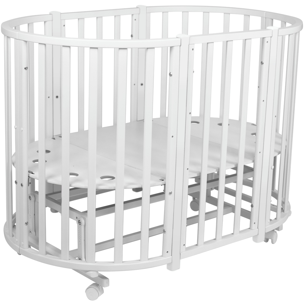 Кровать детская "Indigo "Born" 7в1 (круг/овал, манеж, 2 кресла, стол) массив березы, МДФ (белый-натуральный) I-1