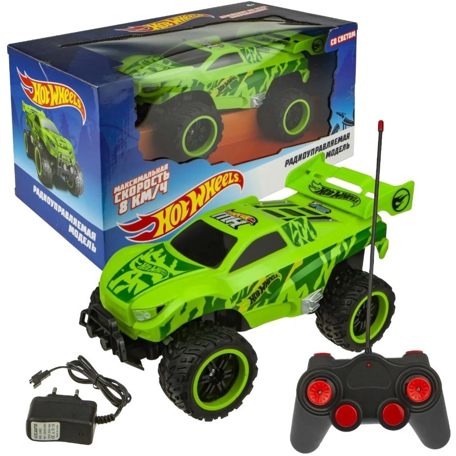Hot Wheels багги бигвил на р/у, со светом, скорость 8км/ч, с АКБ, зелёная Т10981