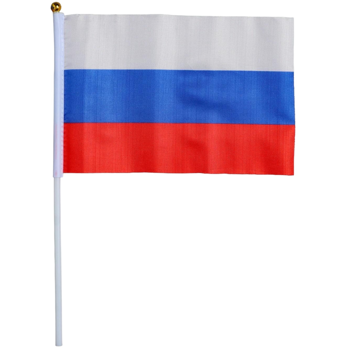 Флаг России (полиэфирный шёлк, 14х21 см, шток 30 см)