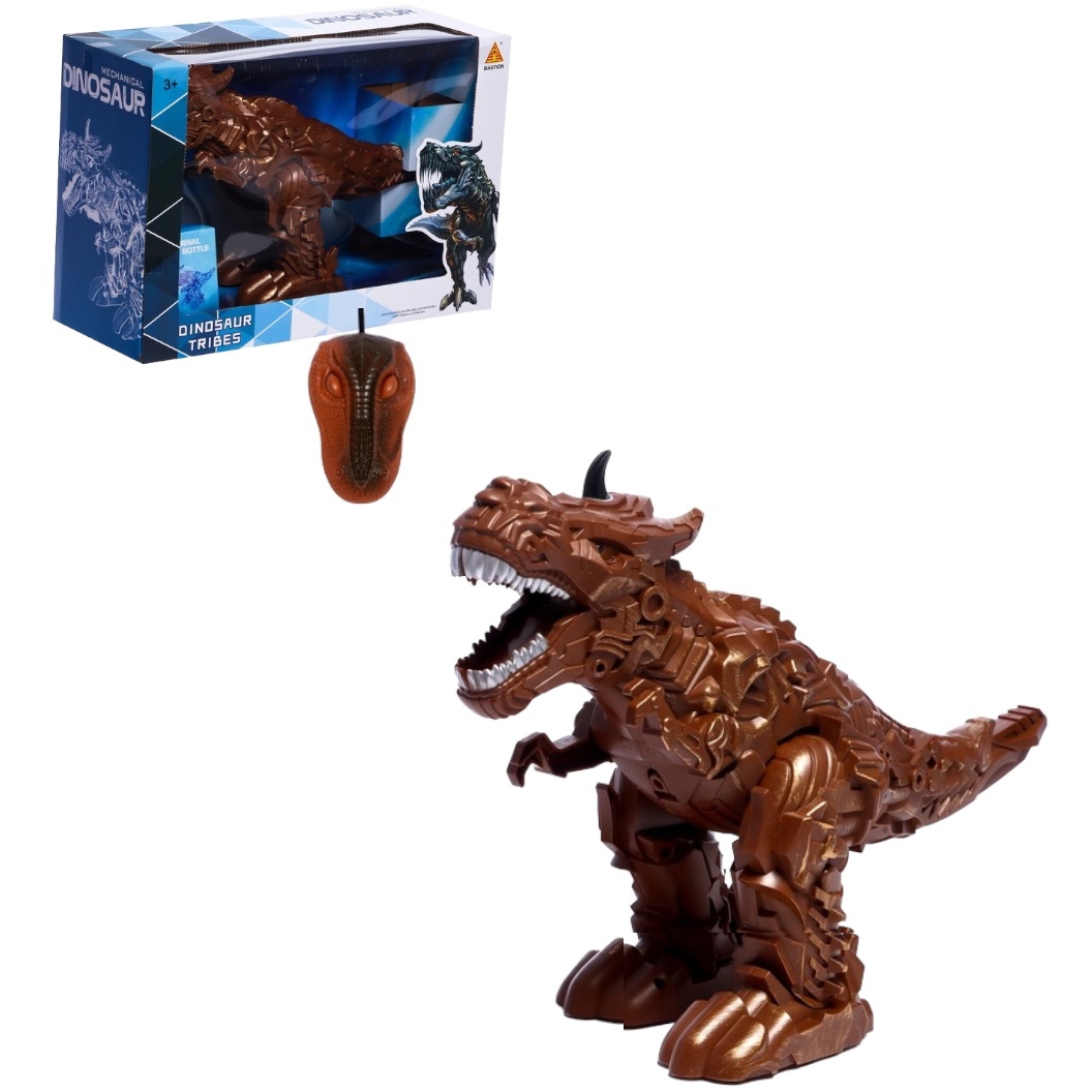 Динозавр-робот с пультом "Рекс" (эффект дыма, свет, звук, коричневый, 36 см)