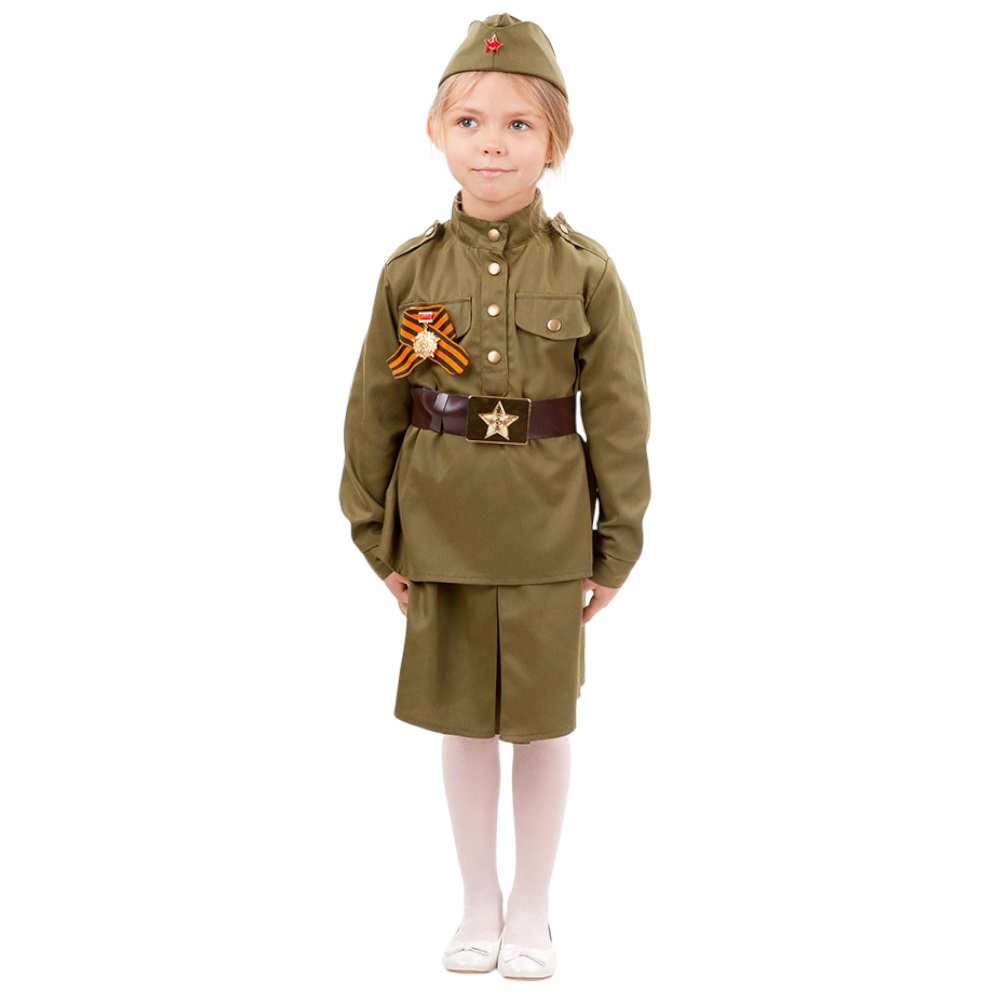 Карнавальный костюм "Солдатка" (гимнастерка,юбки,пилотка,ремень) р. 164-88