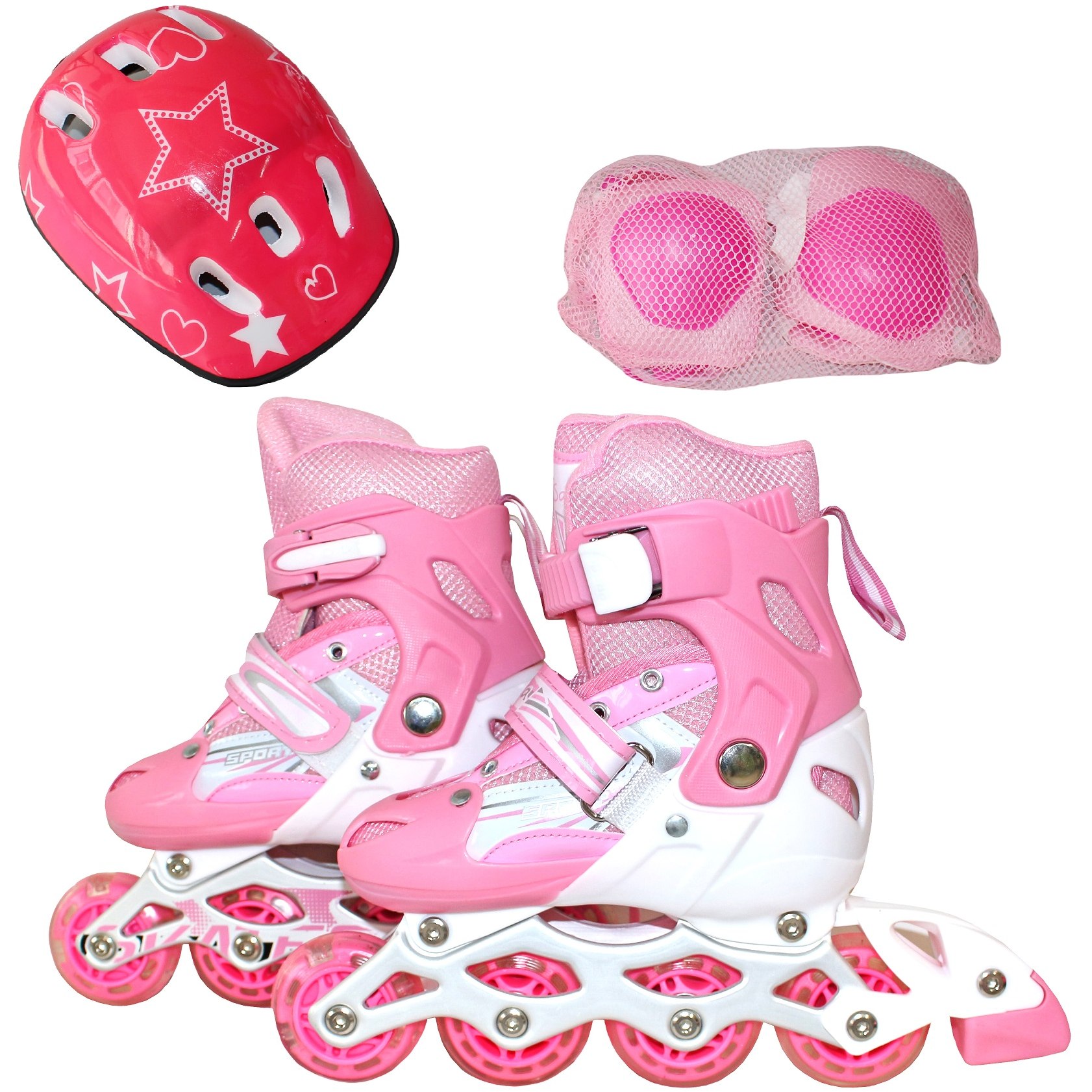 Комплект "Ролики, шлем, защита" (розовый, р. 31-34) DJS-905 Set PVC