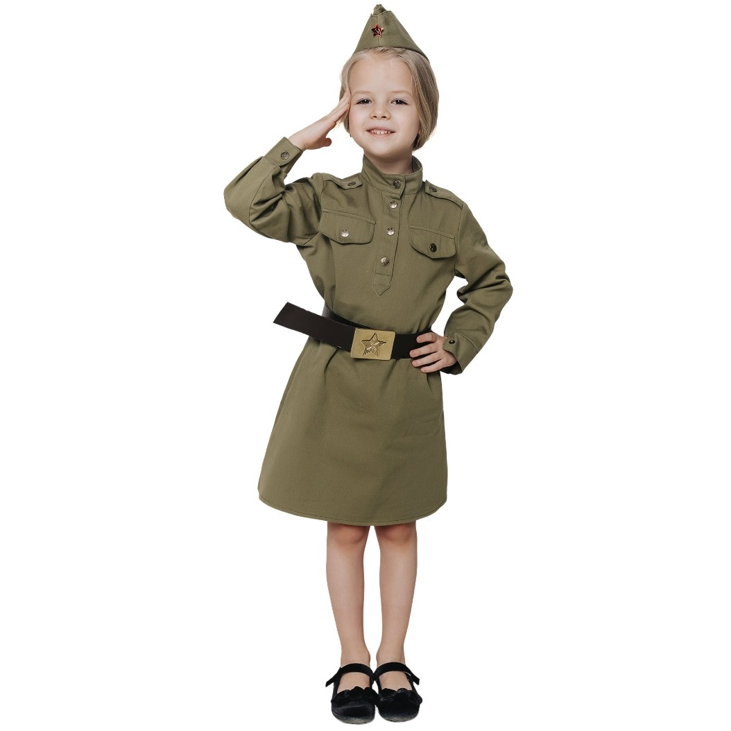 Карнавальный костюм "Солдатка хлопок" (гимнастерка,юбка,пилотка,ремень) р.122-64