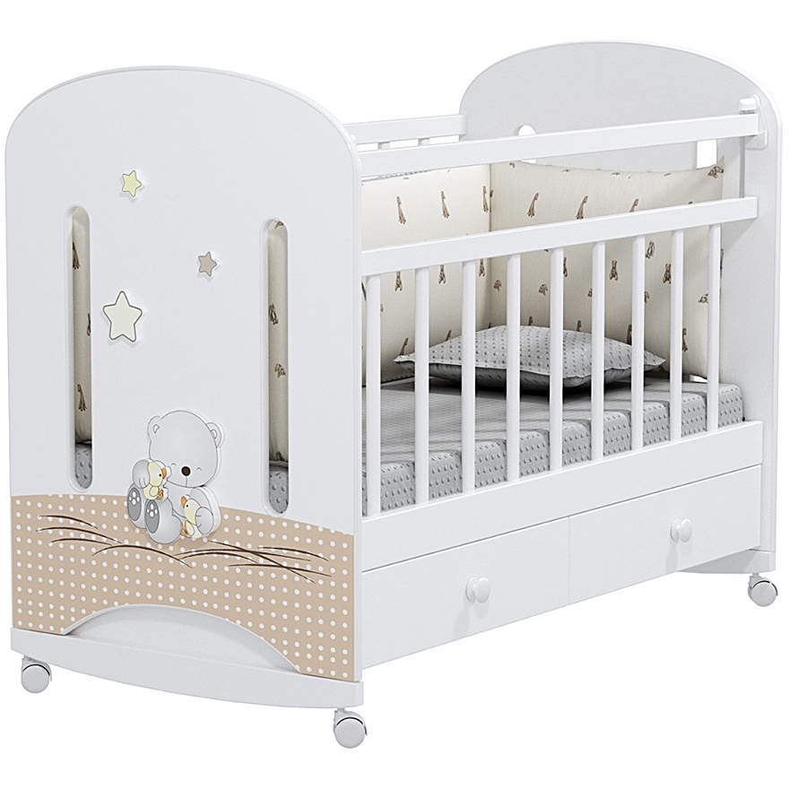 Кровать детская Amici Nuvola (колесо-качалка с ящиком, белый) 4627183286241