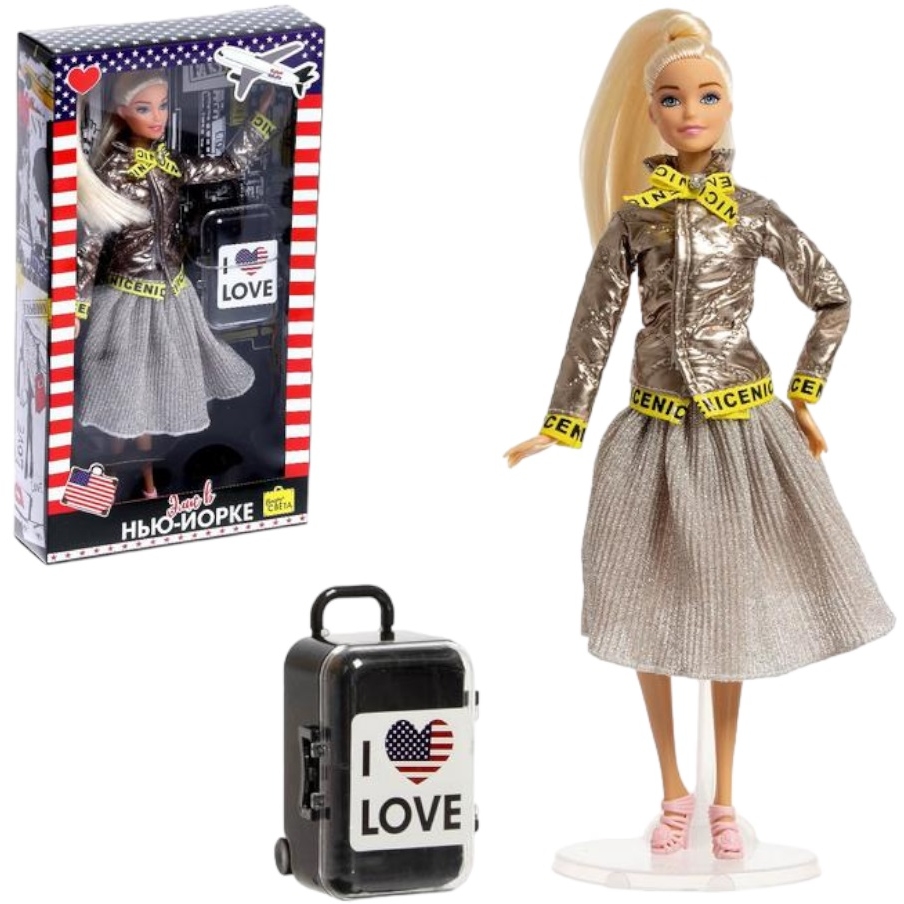 Кукла "Элис в Нью-Йорке" с чемоданом (шарнирная, 29 см)