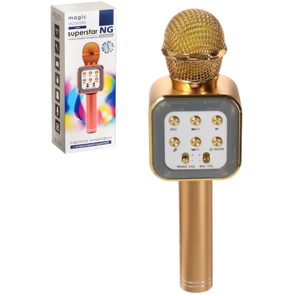Микрофон для караоке Belsis (3 Вт, 1200 мАч, Bluetooth, FM, microSD, золотой) 9364319
